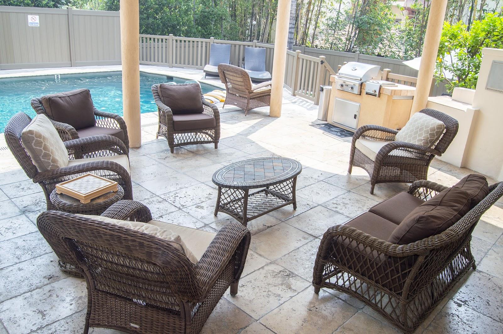 brown armchair Set for Pool Backyard Lawn